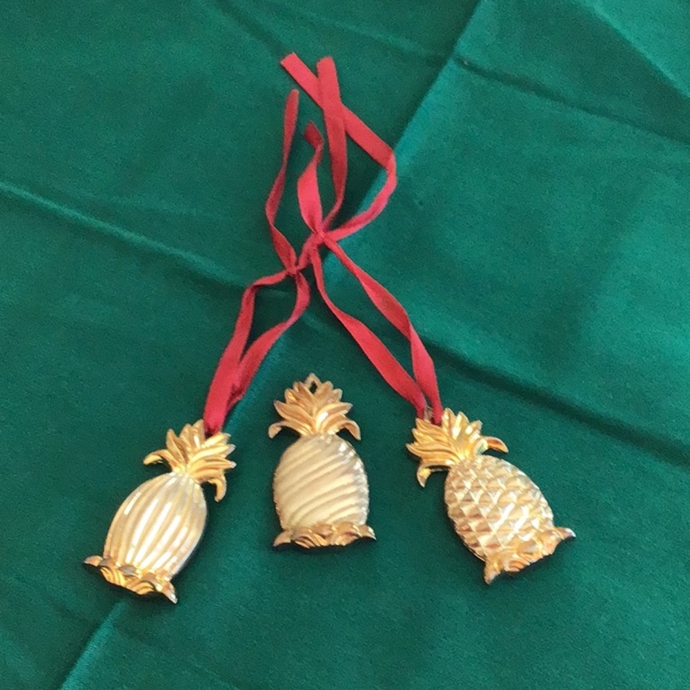Vintage Lenox Williamsburg Pineapple Pewter Ornaments Set of 3.